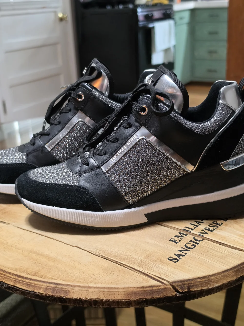 Michael Kors Women's Black & Silver Glitter Trainer Sneaker